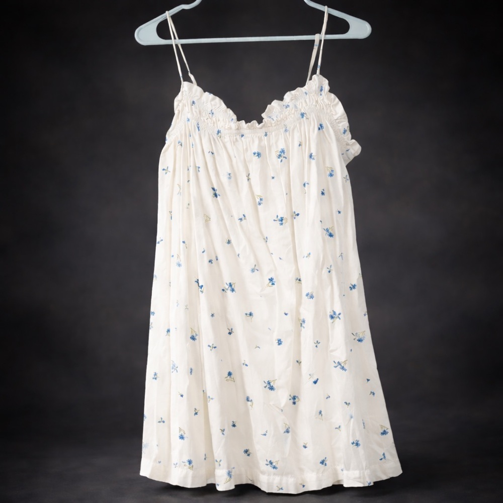 H&M White Blue Floral Sundress XXL Flowy Boho Summer Midi Dress